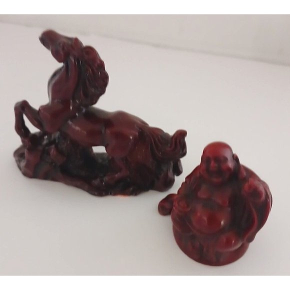 Vintage Small Laughing Lucky Buddha Statue Red Resin and Feng Shui Dragon Lot - Picture 4 of 15